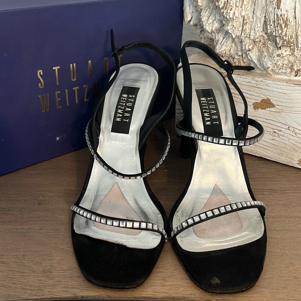 Evening glass beaded black sandals